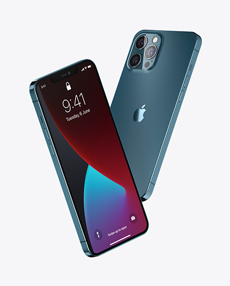 Two Apple iPhones 12 Pro Max Pacific Blue Mockup