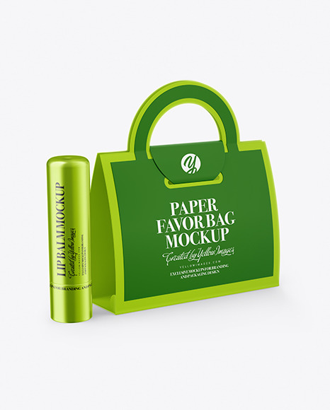 Metallic Lip Balm Tube &amp; Paper Favor Bag Mockup