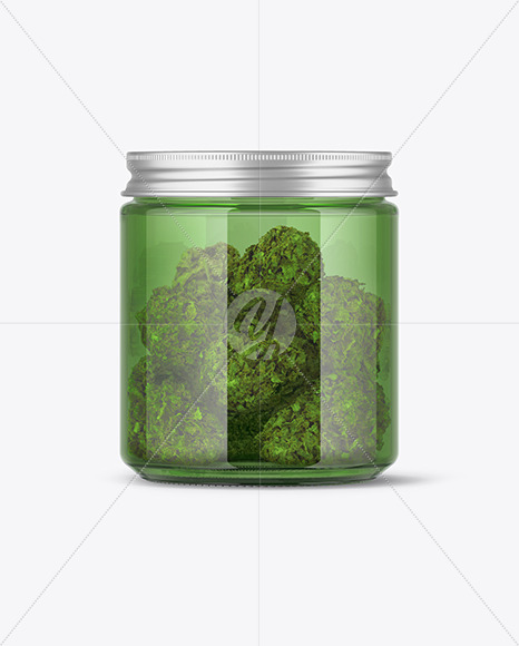 Download Green Glass Jar w/ Weed Buds Mockup Free Mockups