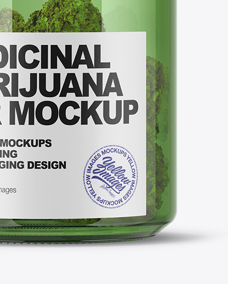 Download Green Glass Jar W Weed Buds Mockup Yellow Author