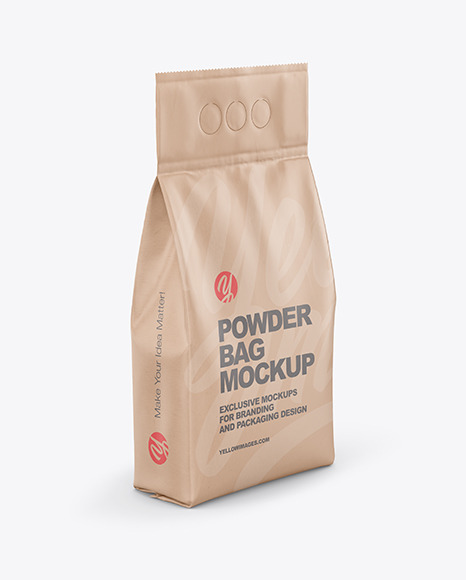 Download Kraft Powder Bag Mockup Half Side View In Bag Sack Mockups On Yellow Images Object Mockups