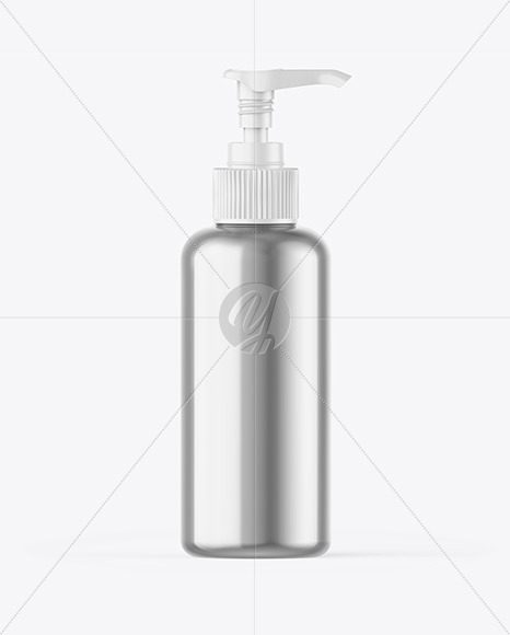 Download Metallic Sanitizer Bottle w/ Open Pump Mockup Free Mockups