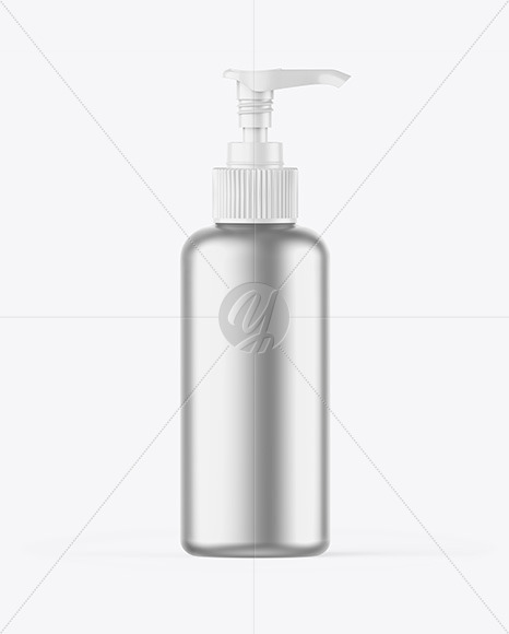 Matte Metallic Sanitizer Bottle w/ Open Pump Mockup Packaging Mockups