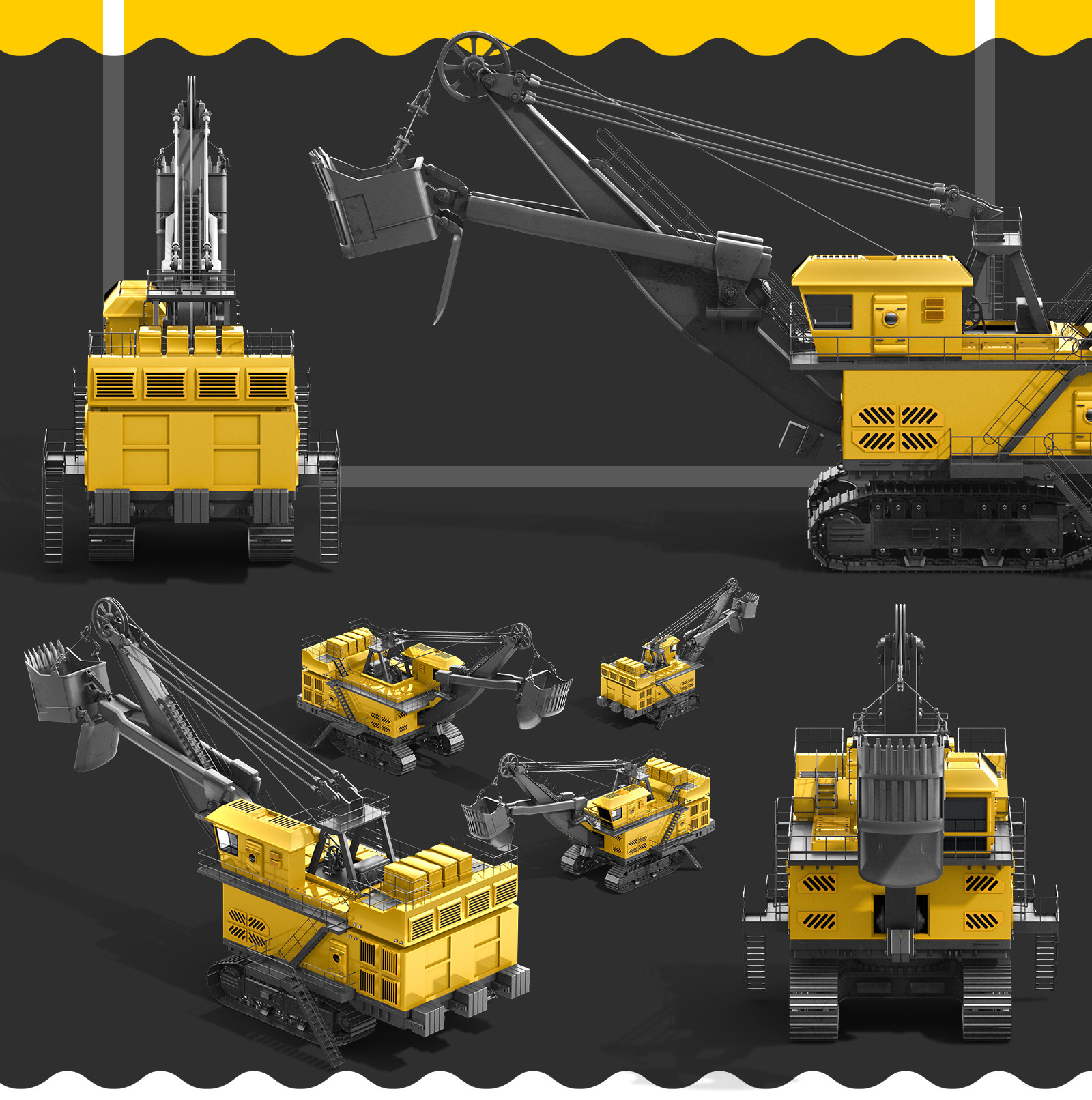 PSD Mockup 3D model Heavy Machines Electric Rope Shovel 17 on Yellow
