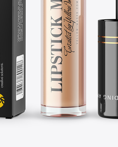 Opened Lipstick Tube with Box Mockup Opened Lipstick Tube with Box Mockup