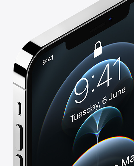 Isometric Apple iPhone 12 Pro Max Silver Mockup PSD #2