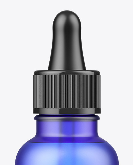 Frosted Blue Glass Dropper Bottle Mockup PSD #1