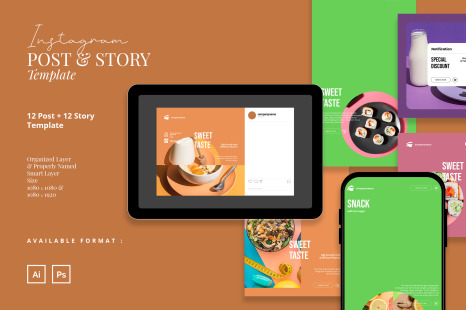 Stylist Colorful Food Instagram Post and Story Template