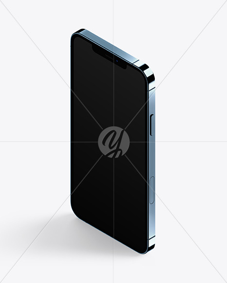 Download Isometric Apple iPhone 12 Pro Max Pacific Blue Mockup Free Mockups