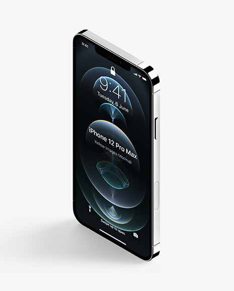 Isometric Apple iPhone 12 Pro Max Silver Mockup PSD #4