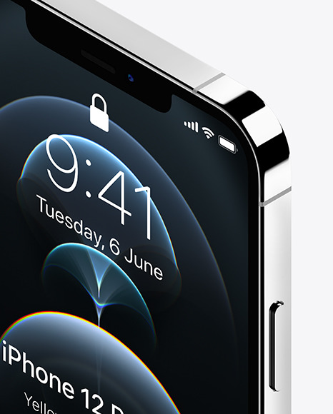 Isometric Apple iPhone 12 Pro Max Silver Mockup PSD #2