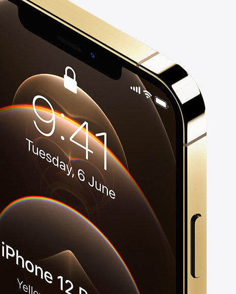 Download Isometric Apple Iphone 12 Pro Max Gold Mockup In Device Mockups On Yellow Images Object Mockups