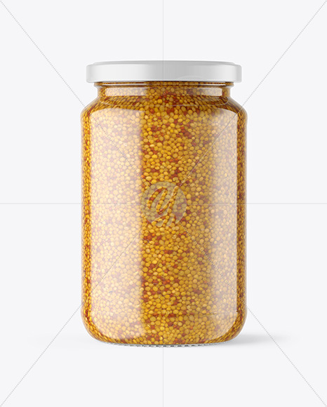 Download Clear Glass Jar with Wholegrain Mustard Mockup Free Mockups