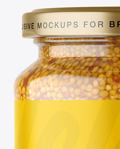 Clear Glass Jar with Wholegrain Mustard Mockup PSD #2
