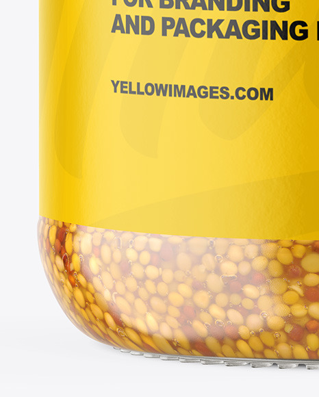 Download Clear Glass Jar with Wholegrain Mustard Mockup in Jar Mockups on Yellow Images Object Mockups