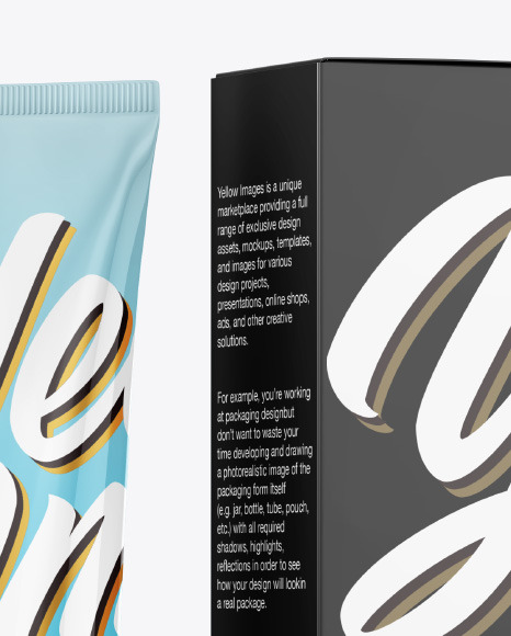 Download Glossy Cosmetic Tube With Box Mockup In Tube Mockups On Yellow Images Object Mockups