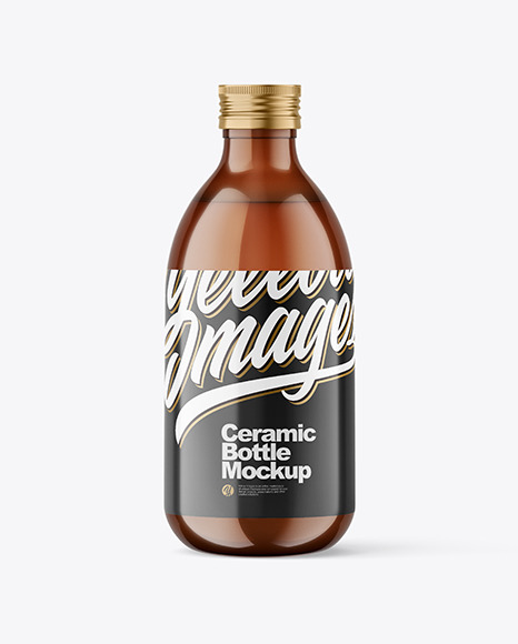 Amber Glass Bottle with Metallic Cap Mockup