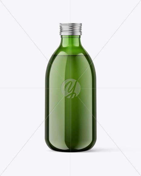 Green Glass Bottle with Metallic Cap Mockup PSD #1