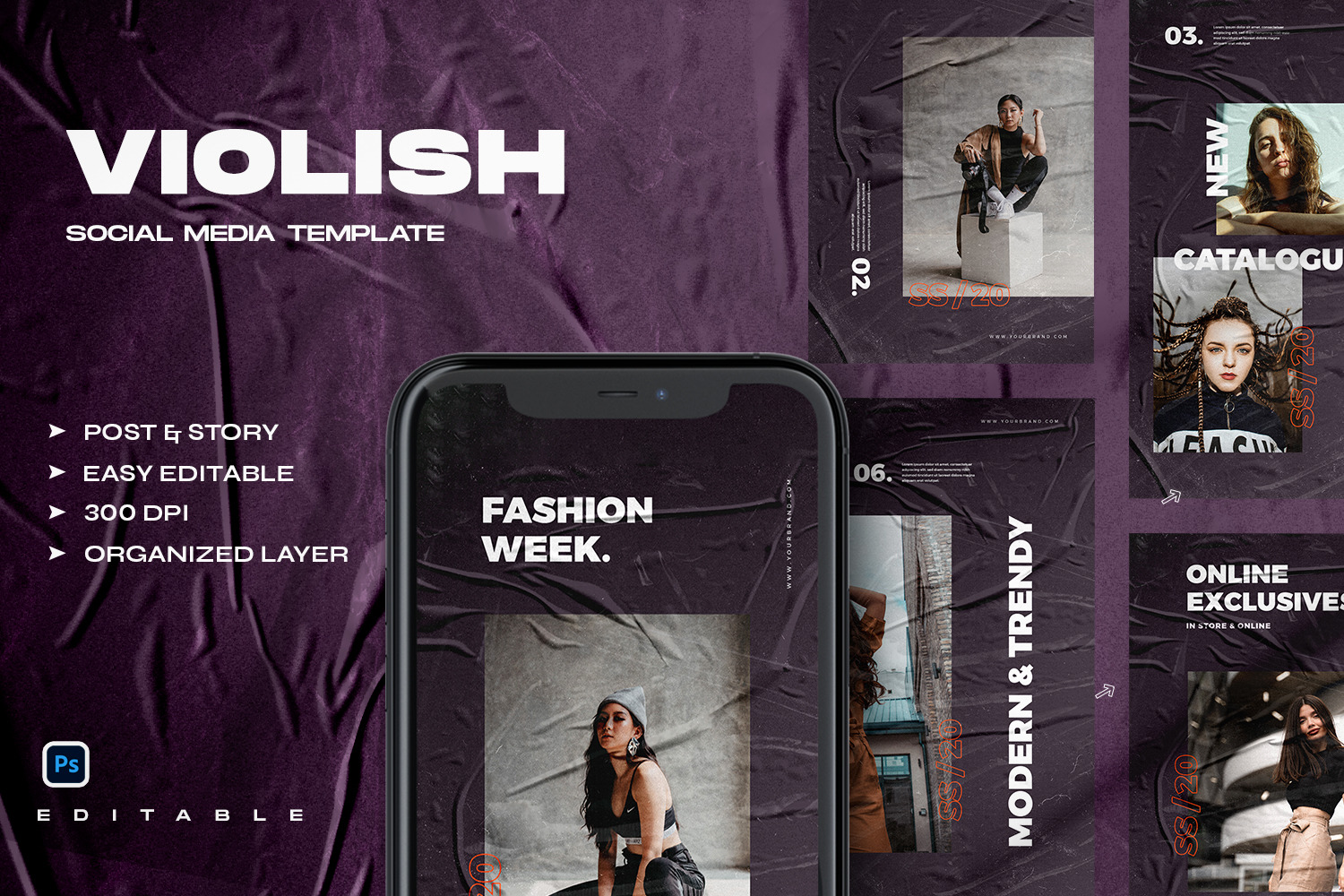 Download Violish Instagram Stories Post Template In Social Media Templates On Yellow Images Creative Store