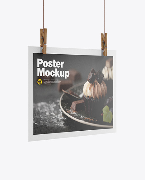 Poster Matte w  Pins Mockup Half Side View PSD #3