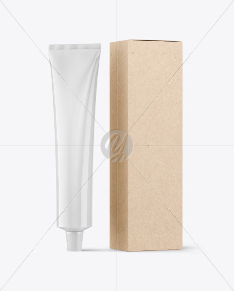 Download Glossy Cosmetic Tube with Kraft Box Mockup Free Mockups