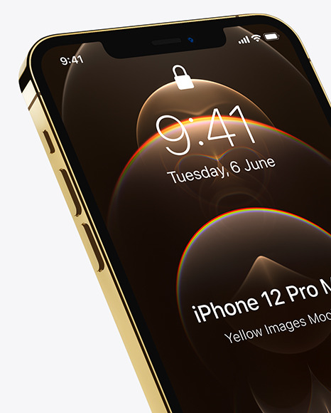 Two Apple iPhones 12 Pro Max Gold Mockup PSD #3