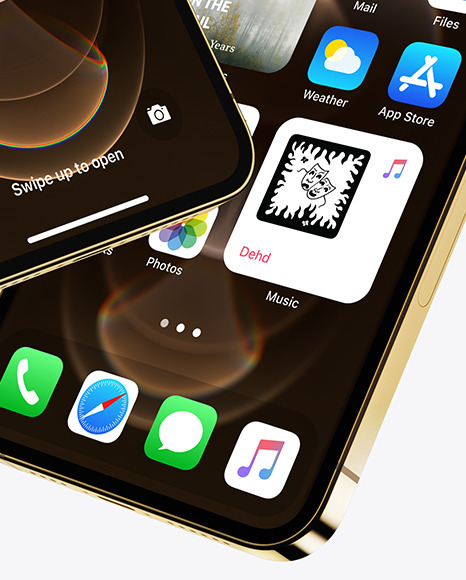 Two Apple iPhones 12 Pro Max Gold Mockup PSD #4