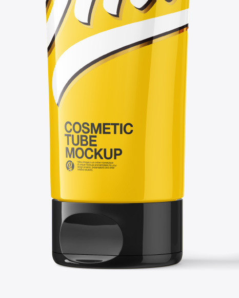 Download Glossy Cosmetic Tube With Kraft Box Mockup In Tube Mockups On Yellow Images Object Mockups