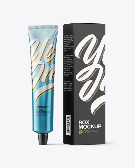 Metallic Cosmetic Tube with Box Mockup PSD #2