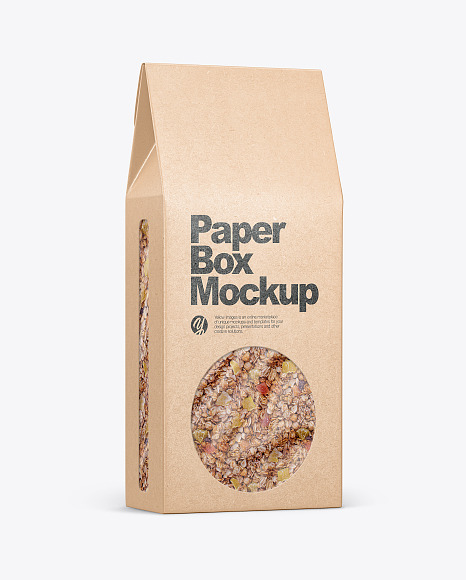 Download Kraft Paper Box With Muesli Mockup In Box Mockups On Yellow Images Object Mockups