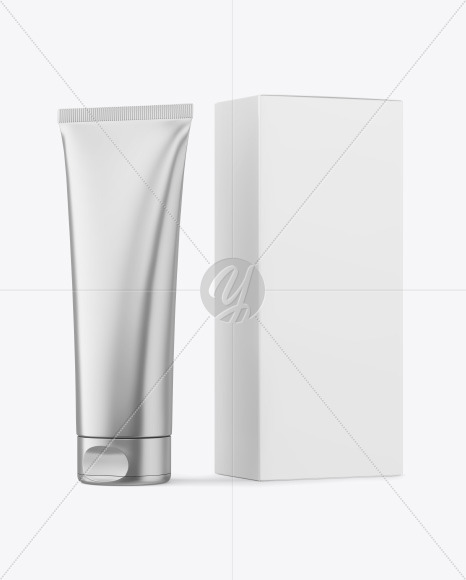 Download Metallic Cosmetic Tube with Box Mockup Free Mockups