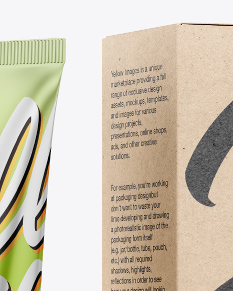 Metallic Cosmetic Tube with Kraft Box Mockup Metallic Cosmetic Tube with Kraft Box Mockup