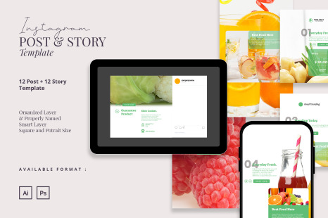 Fresh Food Beverage Instagram Post and Story Template