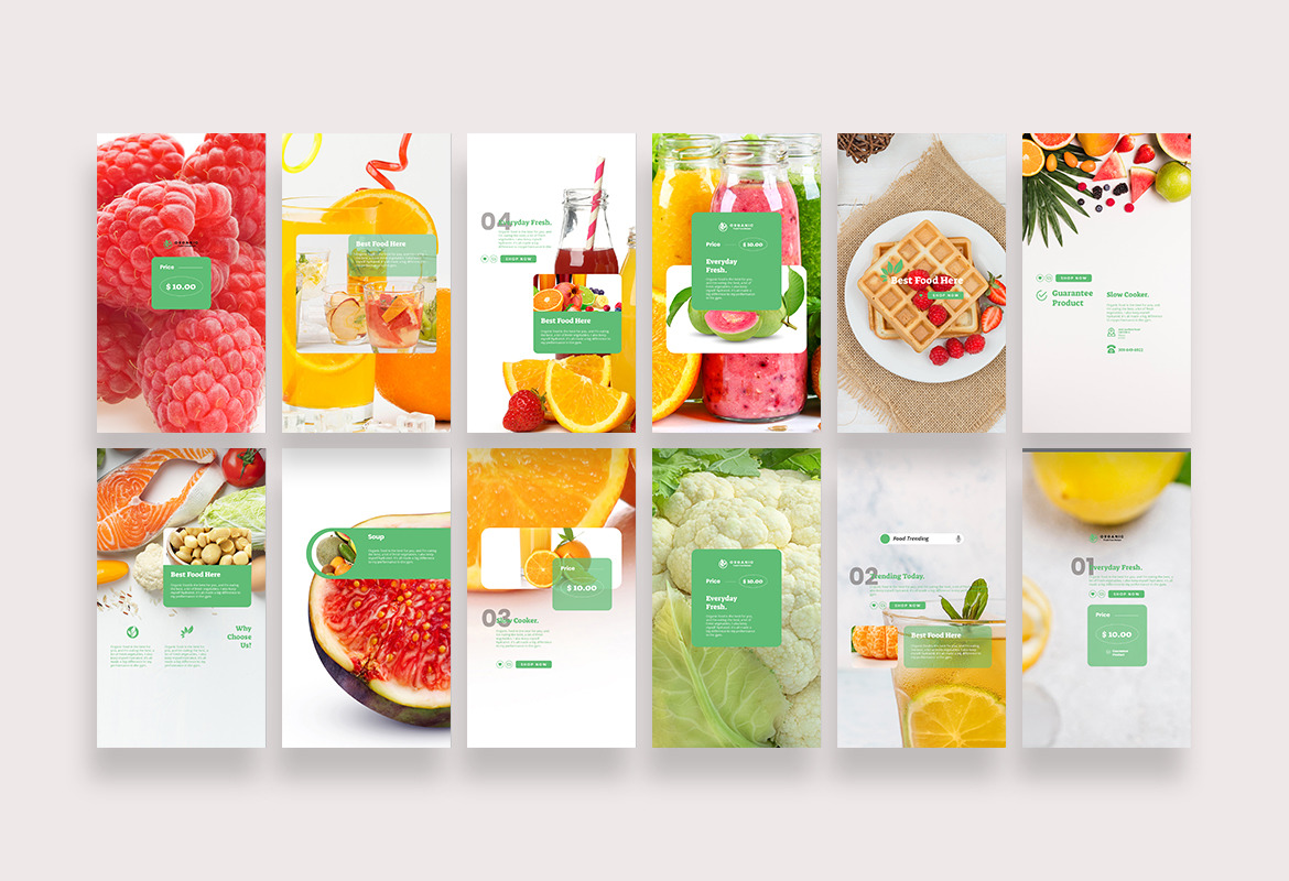 Fresh Food Beverage Instagram Post and Story Template on Yellow Images