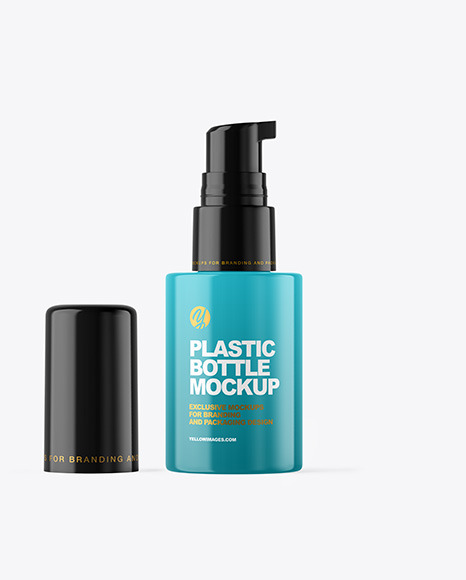 Glossy Cosmetic Bottle with Pump Mockup Glossy Cosmetic Bottle with Pump Mockup