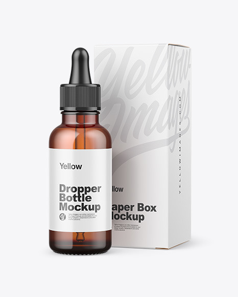 Amber Glass Dropper Bottle w  Paper Box Mockup PSD #7