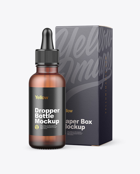 Frosted Glass Dropper Bottle w/ Paper Box Mockup