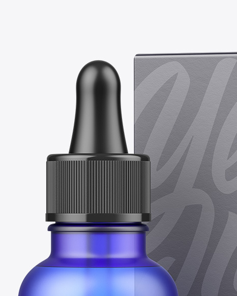 Frosted Blue Glass Dropper Bottle w  Paper Box Mockup PSD #6