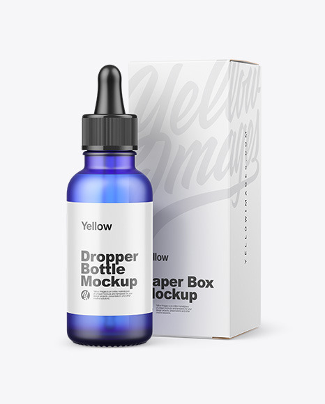 Frosted Blue Glass Dropper Bottle w  Paper Box Mockup PSD #5