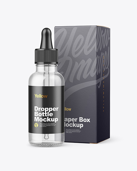 Clear Glass Dropper Bottle w  Paper Box Mockup PSD #2