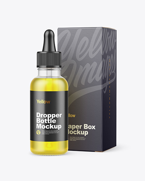 Frosted Glass Dropper Bottle w/ Paper Box Mockup