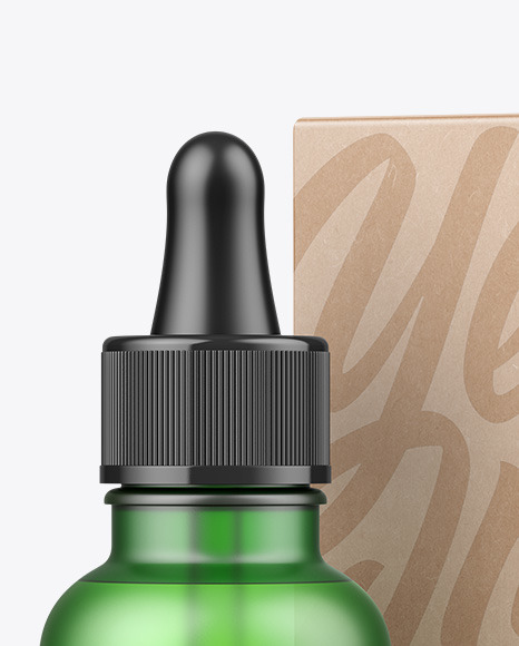 Frosted Green Glass Dropper Bottle w  Kraft Box Mockup PSD #6