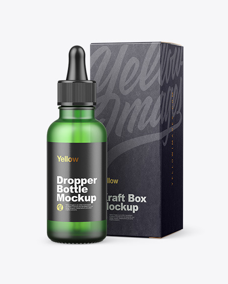 Frosted Green Glass Dropper Bottle w  Kraft Box Mockup PSD #5