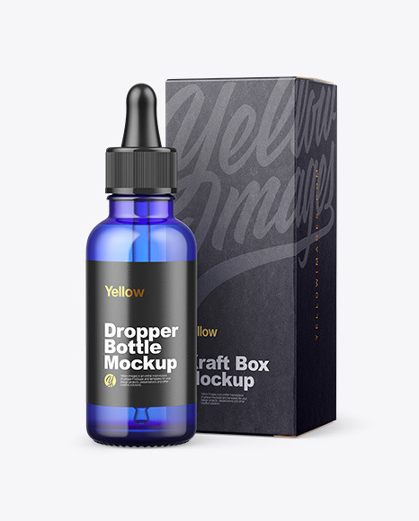 Blue Glass Dropper Bottle w  Kraft Box Mockup PSD #5