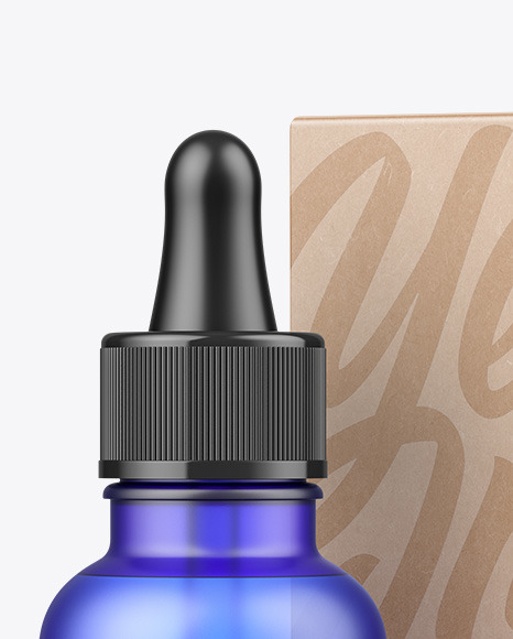 Frosted Blue Glass Dropper Bottle w  Kraft Box Mockup PSD #6