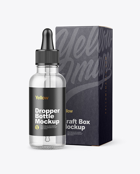 Clear Glass Dropper Bottle w  Kraft Box Mockup PSD #5