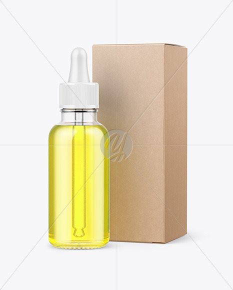 Download Clear Glass Dropper Oil Bottle W Kraft Box Mockup In Bottle Mockups On Yellow Images Object Mockups