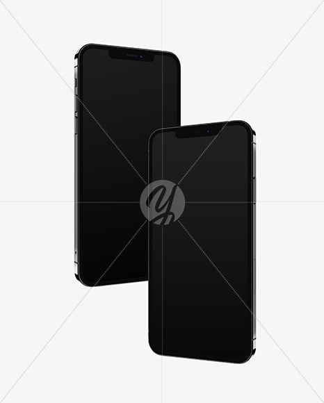 Download Two Apple iPhones 12 Pro Max Graphite Mockup Free Mockups