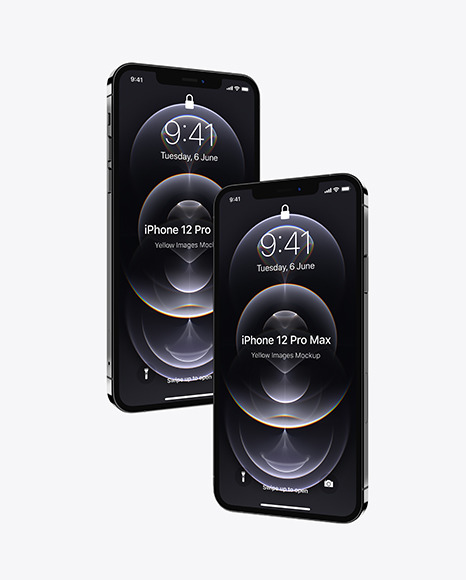 Two Apple iPhones 12 Pro Max Graphite Mockup PSD #2