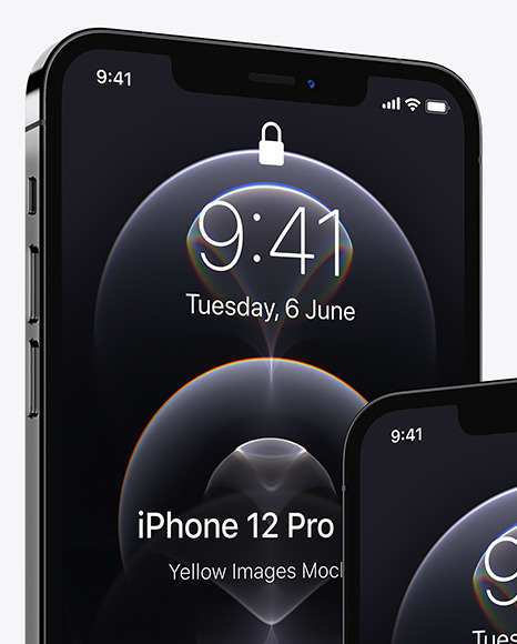 Two Apple iPhones 12 Pro Max Graphite Mockup PSD #3